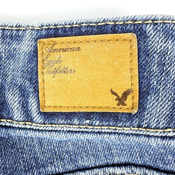 American Eagle Artist Jeans Sz 10 Long Blue Wide Leg Flare Low Rise Stretch Sk8 - Picture 7 of 16